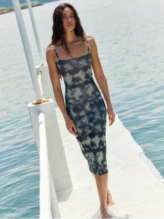 Zara Dresses & Skirts - Zara Tie-Dye Slip Midi Dress in Teal and Cream